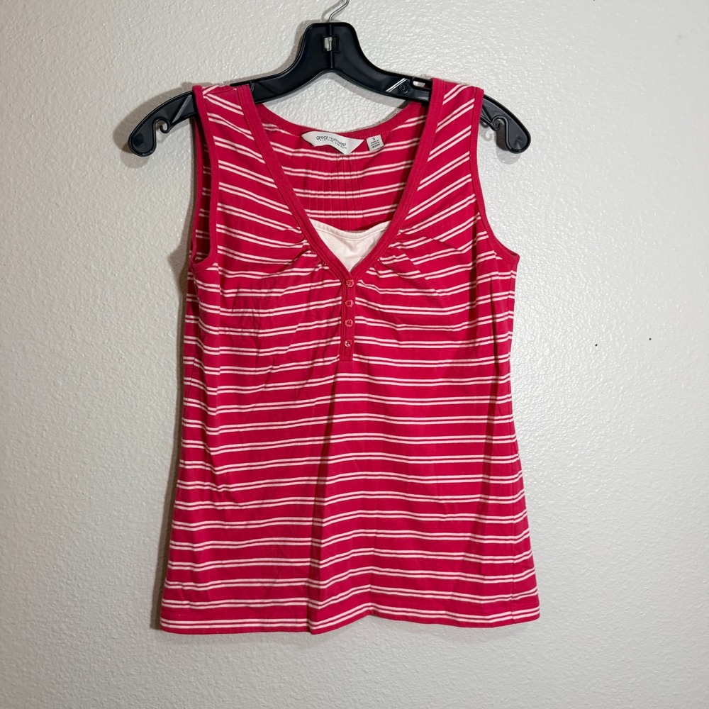 Great Northwest Pink White Striped Sleeveless V-Neck Pintuck Tank Top Small